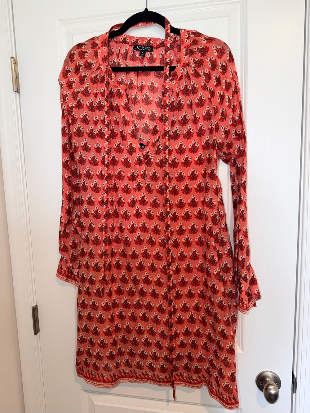 J.Crew Printed Pink V-Neck Tie-Waist Dress - Picture 7 of 11